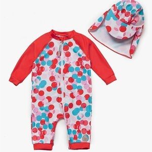 NWT BONVERANO Baby Girl Bathing Suit Long Sleeve UPF 50+ Sun Protection 24-36M